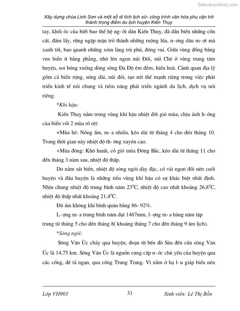 Khóa luận tốt nghiệp văn hóa du lịch Xây dựng chùa Linh Sơn và một số di tích lịch sử - công trình văn hóa phụ cận trở thành trọng điểm du lịch huyện Kiến Thụy - 6 Trang 31