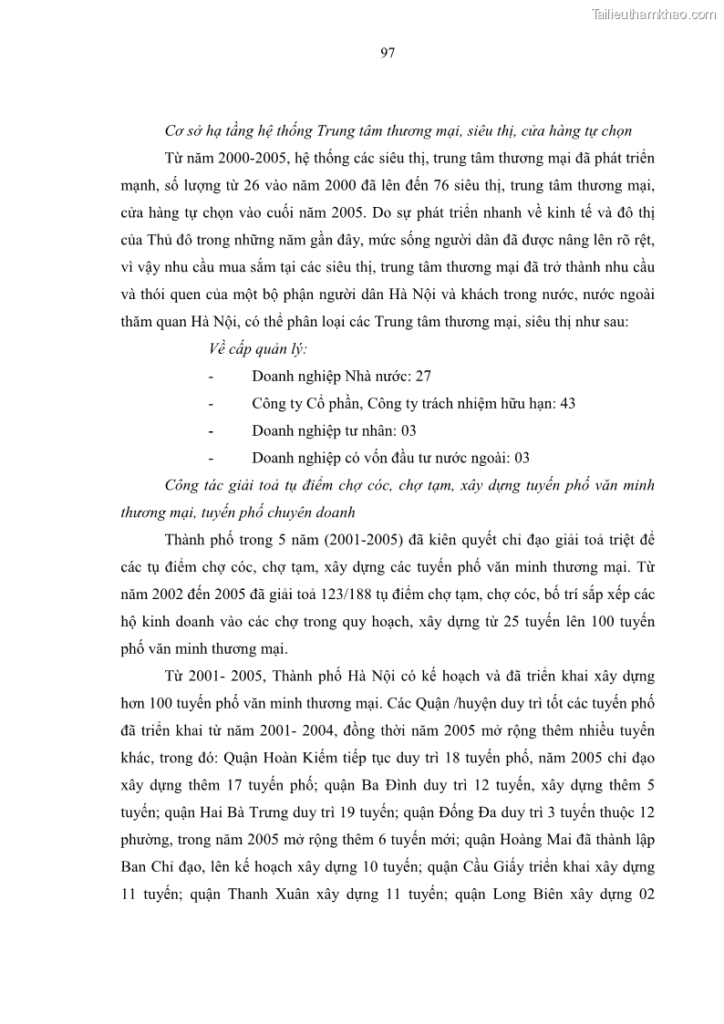 Luận án tiến sĩ kinh tế Đổi mới sự quản lý nhà nước đối với sự phát triển thương mại trên địa bàn thành phố Hà Nội - 17 Trang 97