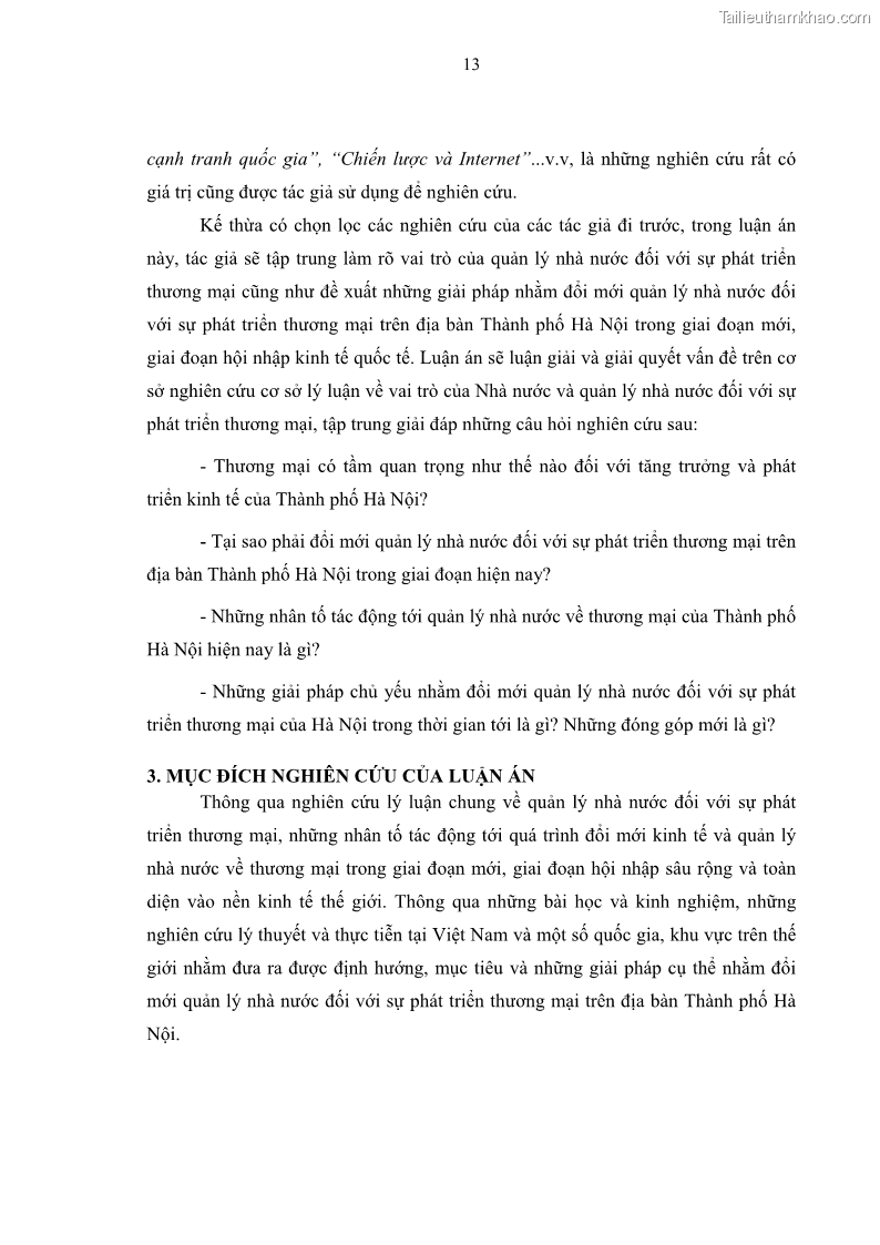 Luận án tiến sĩ kinh tế Đổi mới sự quản lý nhà nước đối với sự phát triển thương mại trên địa bàn thành phố Hà Nội - 3 Trang 13