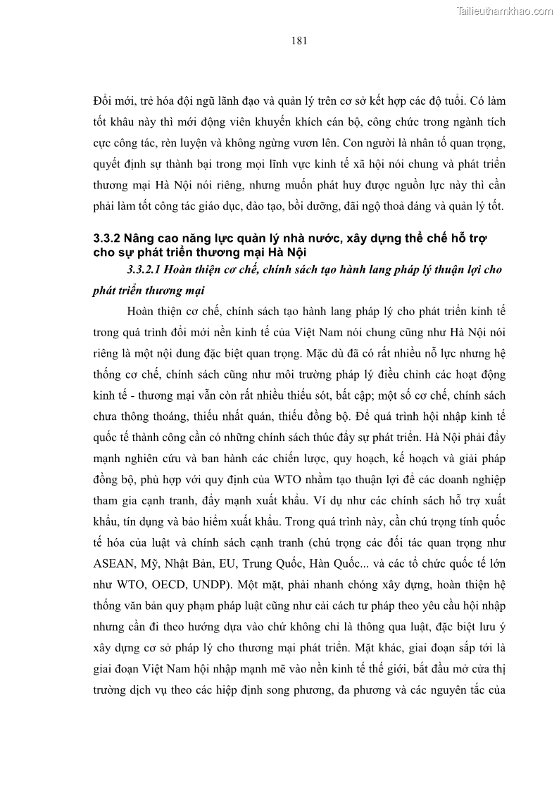 Luận án tiến sĩ kinh tế Đổi mới sự quản lý nhà nước đối với sự phát triển thương mại trên địa bàn thành phố Hà Nội - 31 Trang 181