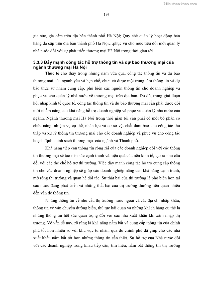 Luận án tiến sĩ kinh tế Đổi mới sự quản lý nhà nước đối với sự phát triển thương mại trên địa bàn thành phố Hà Nội - 33 Trang 193