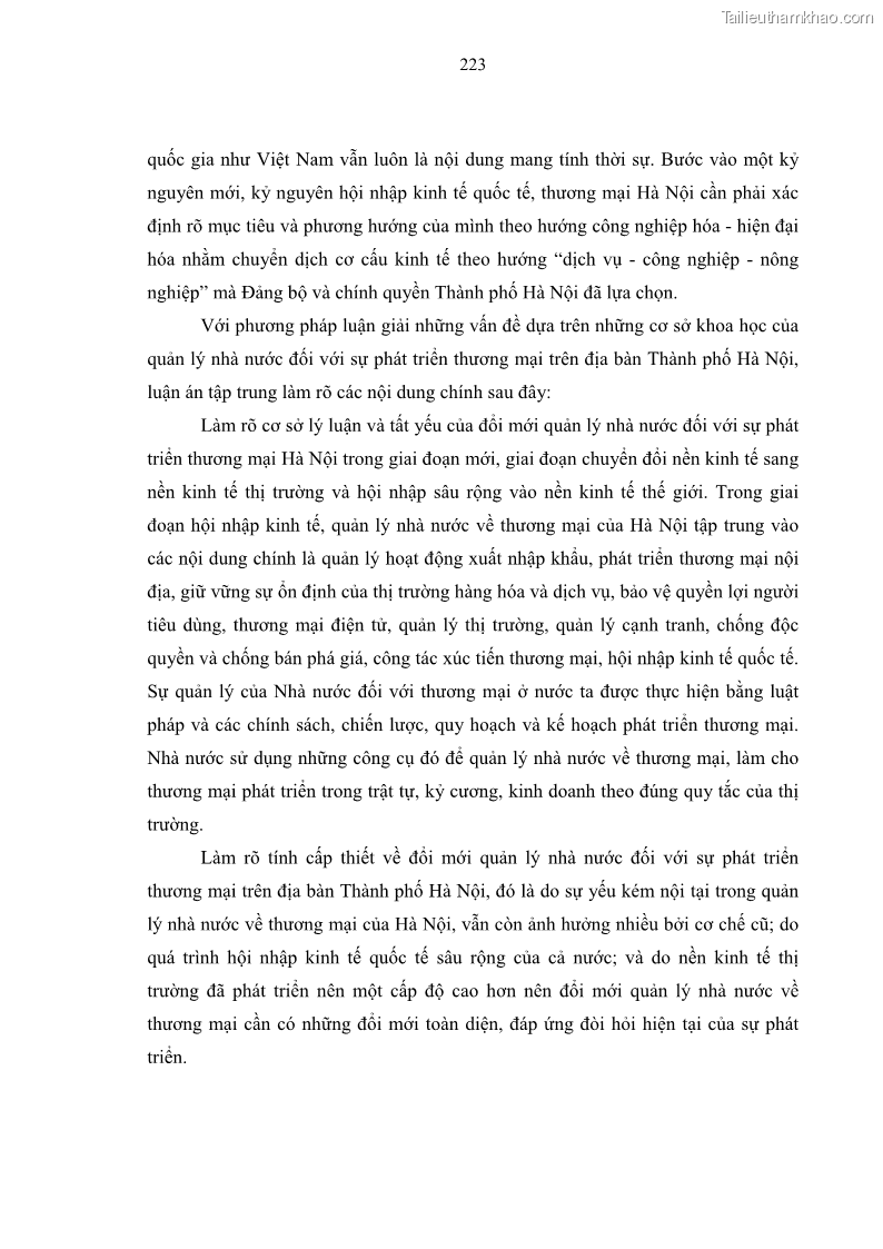 Luận án tiến sĩ kinh tế Đổi mới sự quản lý nhà nước đối với sự phát triển thương mại trên địa bàn thành phố Hà Nội - 38 Trang 223