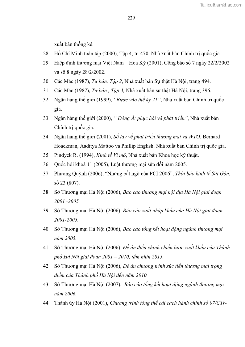 Luận án tiến sĩ kinh tế Đổi mới sự quản lý nhà nước đối với sự phát triển thương mại trên địa bàn thành phố Hà Nội - 39 Trang 229