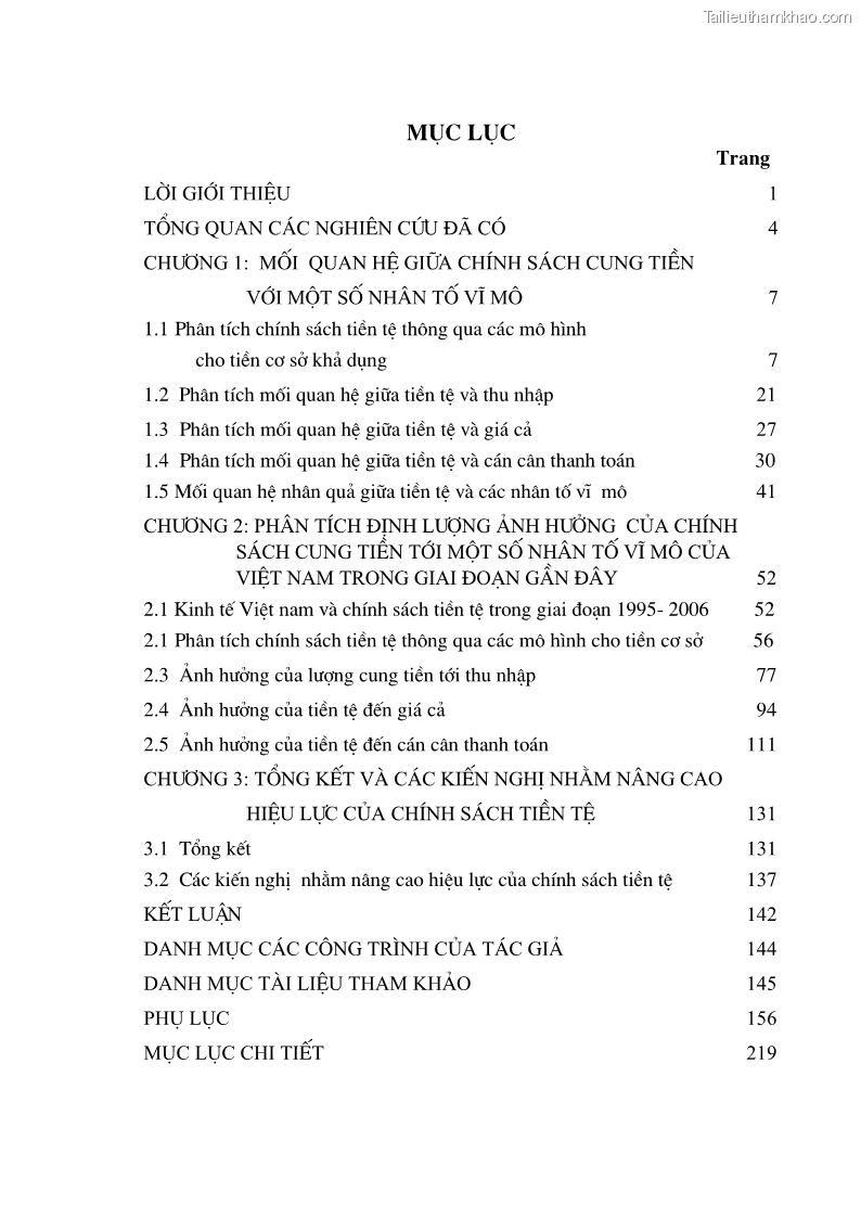 Luận án tiến sĩ kinh tế Phân tích định lượng về tác động của chính sách tiền tệ tới một số nhân tố vĩ mô của Việt Nam trong thời kì đổi mới - 1 Trang 1