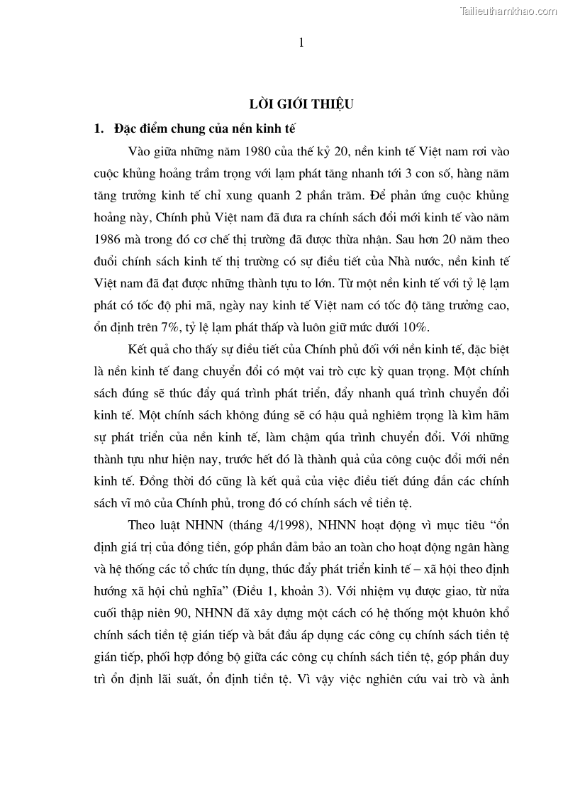 Luận án tiến sĩ kinh tế Phân tích định lượng về tác động của chính sách tiền tệ tới một số nhân tố vĩ mô của Việt Nam trong thời kì đổi mới - 2 Trang 7