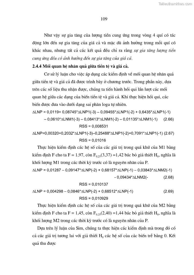 Luận án tiến sĩ kinh tế Phân tích định lượng về tác động của chính sách tiền tệ tới một số nhân tố vĩ mô của Việt Nam trong thời kì đổi mới - 20 Trang 115