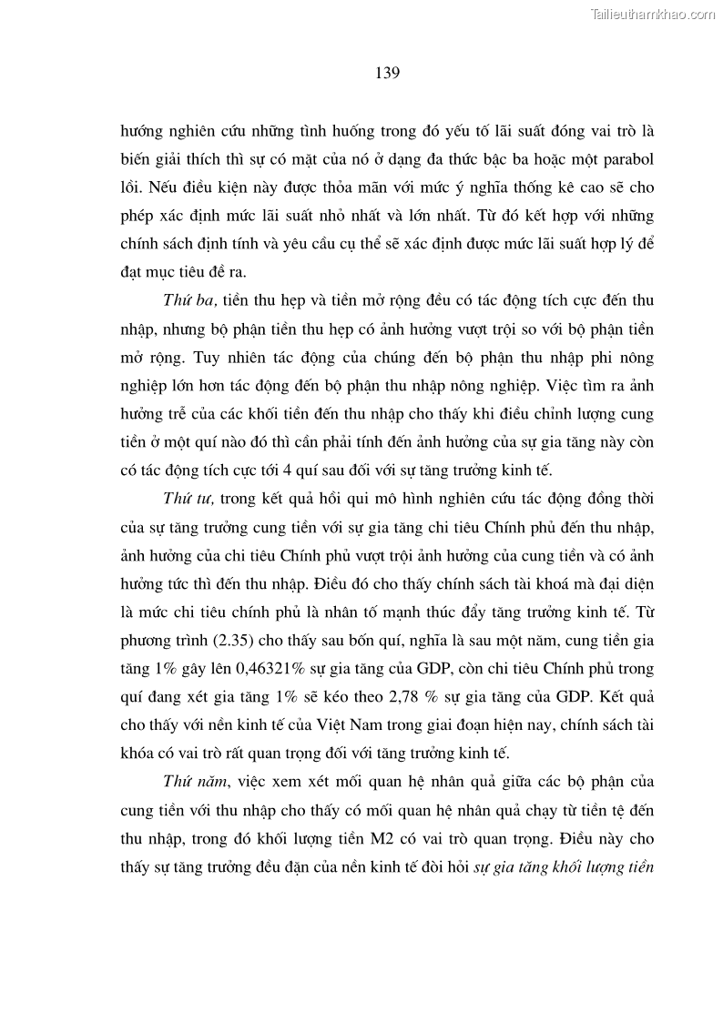 Luận án tiến sĩ kinh tế Phân tích định lượng về tác động của chính sách tiền tệ tới một số nhân tố vĩ mô của Việt Nam trong thời kì đổi mới - 25 Trang 145