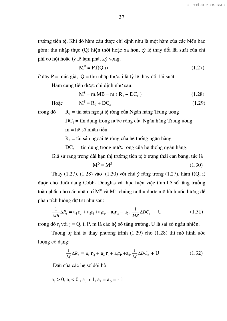 Luận án tiến sĩ kinh tế Phân tích định lượng về tác động của chính sách tiền tệ tới một số nhân tố vĩ mô của Việt Nam trong thời kì đổi mới - 8 Trang 43