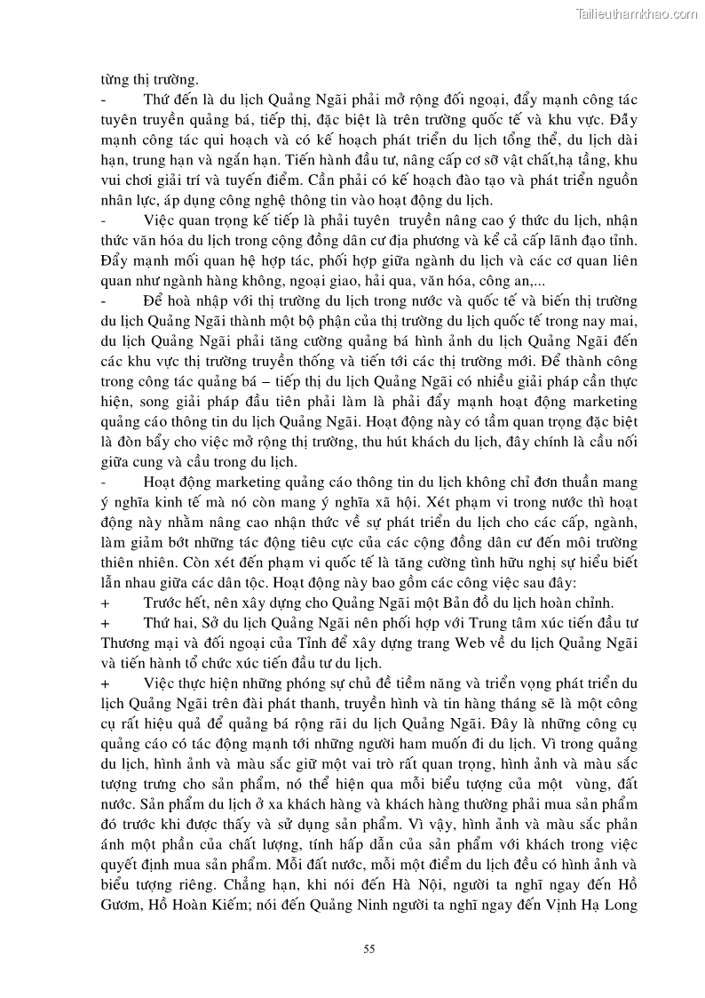 Luận văn thạc sĩ Định hướng chiến lược phát triển ngành du lịch Quảng Ngãi đến năm 2010 - 10 Trang 55