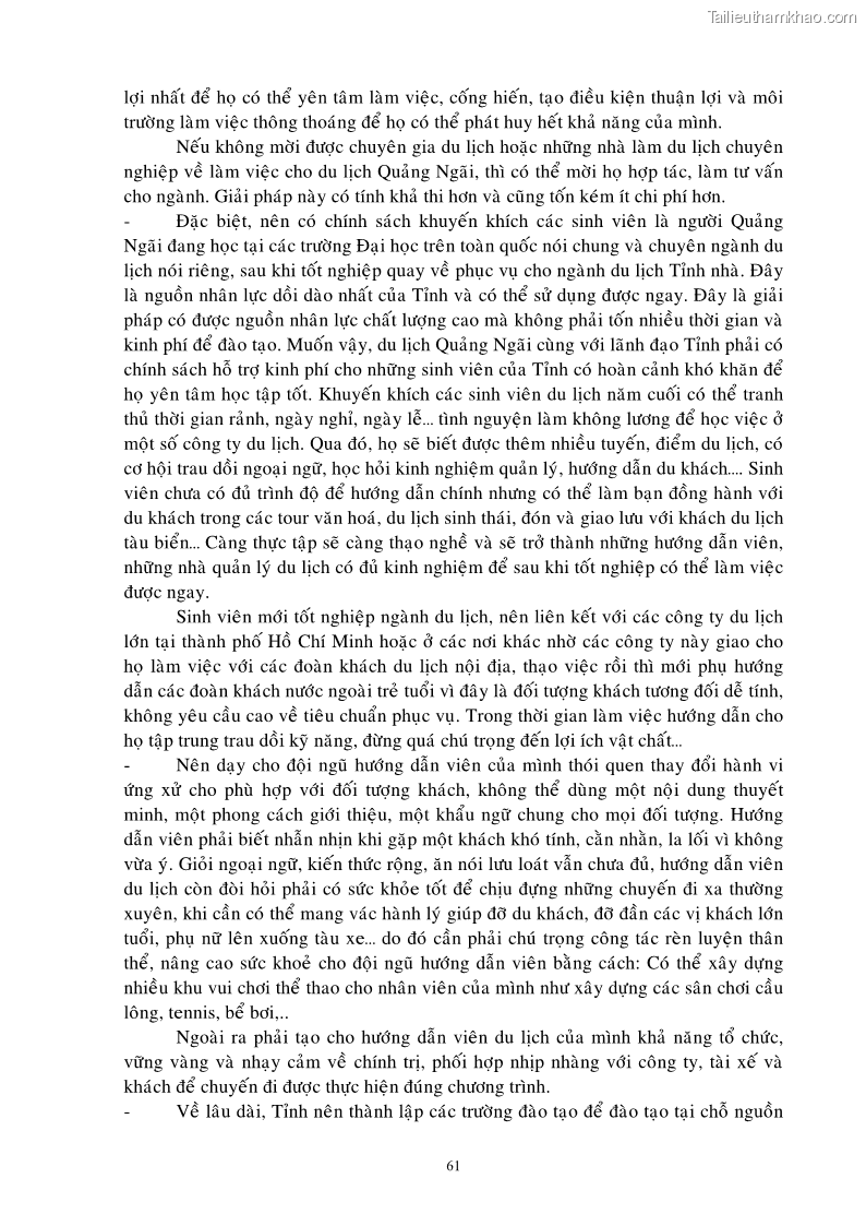 Luận văn thạc sĩ Định hướng chiến lược phát triển ngành du lịch Quảng Ngãi đến năm 2010 - 11 Trang 61
