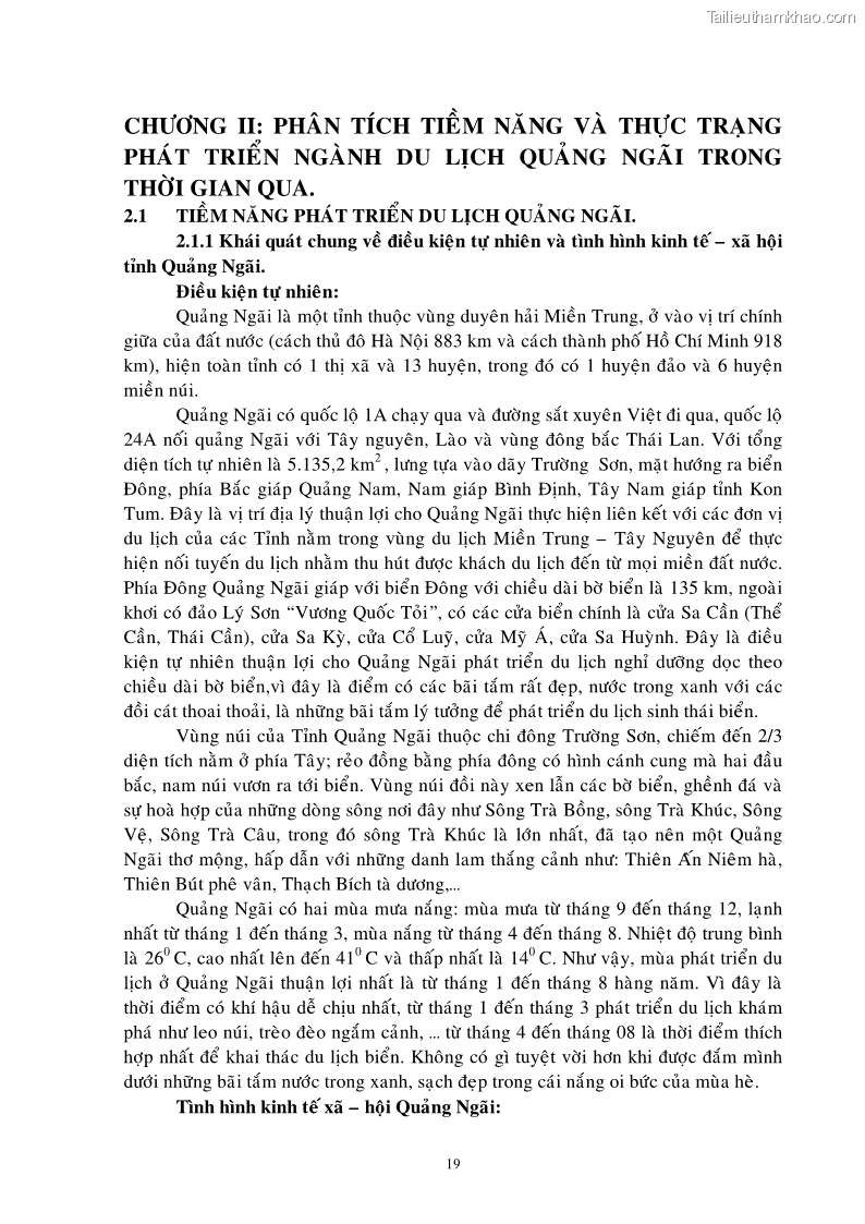 Luận văn thạc sĩ Định hướng chiến lược phát triển ngành du lịch Quảng Ngãi đến năm 2010 - 4 Trang 19