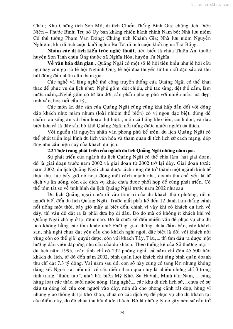 Luận văn thạc sĩ Định hướng chiến lược phát triển ngành du lịch Quảng Ngãi đến năm 2010 - 5 Trang 25