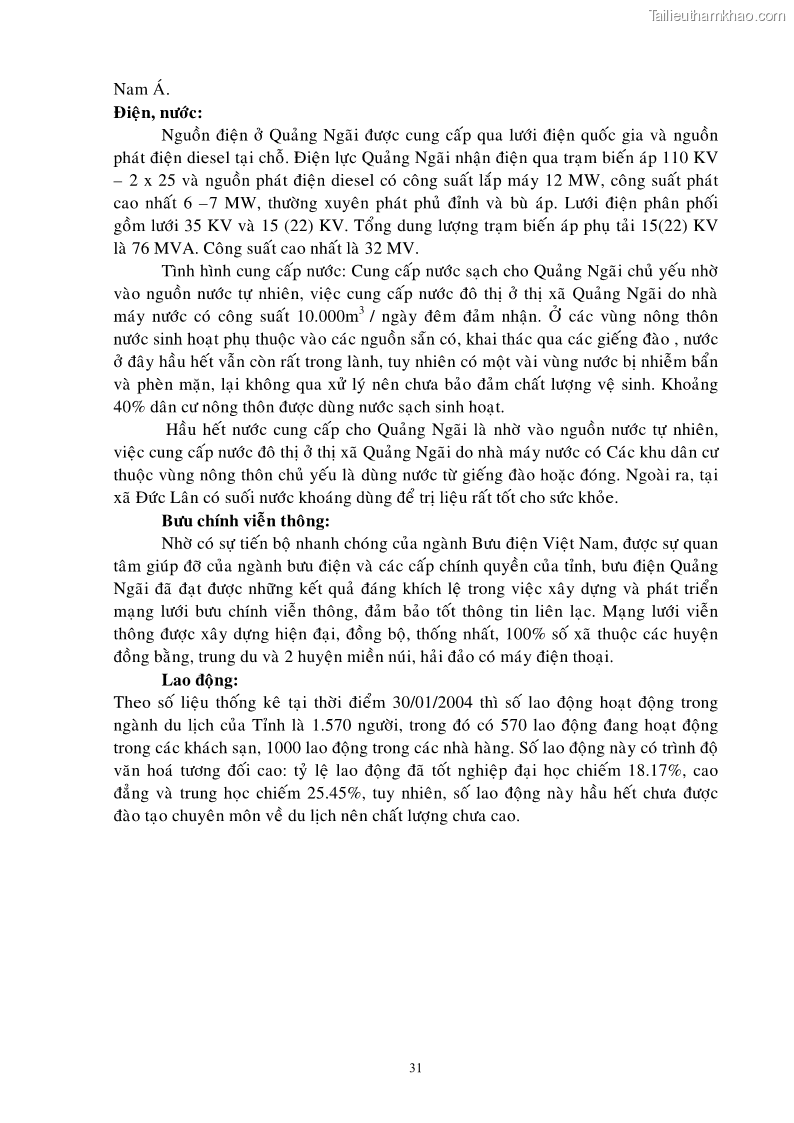 Luận văn thạc sĩ Định hướng chiến lược phát triển ngành du lịch Quảng Ngãi đến năm 2010 - 6 Trang 31