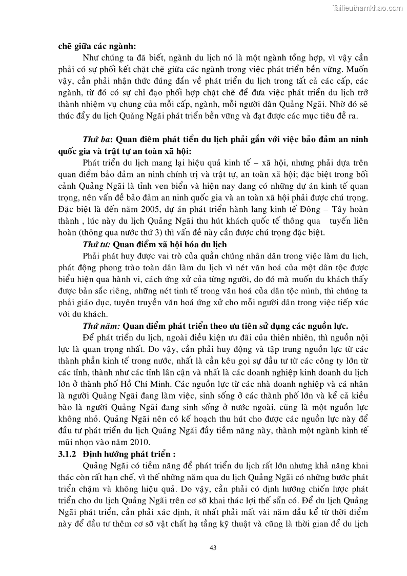 Luận văn thạc sĩ Định hướng chiến lược phát triển ngành du lịch Quảng Ngãi đến năm 2010 - 8 Trang 43