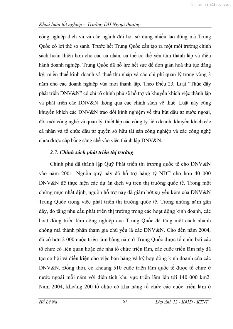 Khóa luận tốt nghiệp Tìm hiểu chính sách phát triển doanh nghiệp vừa và nhỏ Trung Quốc và một số kinh nghiệp đối với Việt Nam trong tiến trình hội nhập - 13 Trang 73