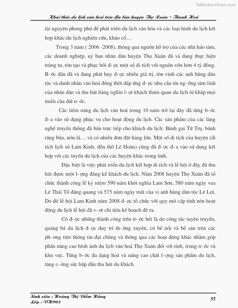 Khóa luận tốt nghiệp văn hóa du lịch Khai thác du lịch văn hoá trên địa bàn Thọ Xuân – Thanh Hoá - 10 Trang 55