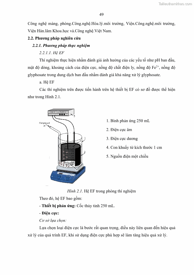 Luận án tiến sĩ kỹ thuật môi trường Nghiên cứu xử lý hóa chất bảo vệ thực vật glyphosate trong nước bằng quá trình oxy hóa điện hóa kết hợp với thiết bị phản ứng sinh học – màng MBR - 11 Trang 61