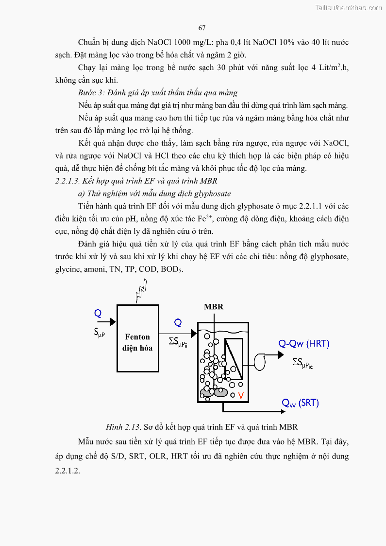 Luận án tiến sĩ kỹ thuật môi trường Nghiên cứu xử lý hóa chất bảo vệ thực vật glyphosate trong nước bằng quá trình oxy hóa điện hóa kết hợp với thiết bị phản ứng sinh học – màng MBR - 14 Trang 79