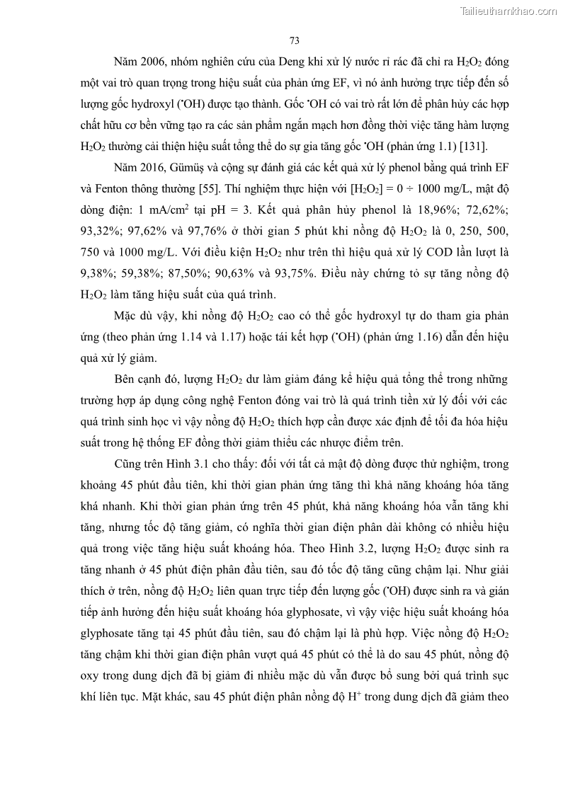 Luận án tiến sĩ kỹ thuật môi trường Nghiên cứu xử lý hóa chất bảo vệ thực vật glyphosate trong nước bằng quá trình oxy hóa điện hóa kết hợp với thiết bị phản ứng sinh học – màng MBR - 15 Trang 85