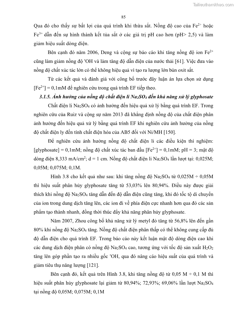 Luận án tiến sĩ kỹ thuật môi trường Nghiên cứu xử lý hóa chất bảo vệ thực vật glyphosate trong nước bằng quá trình oxy hóa điện hóa kết hợp với thiết bị phản ứng sinh học – màng MBR - 17 Trang 97