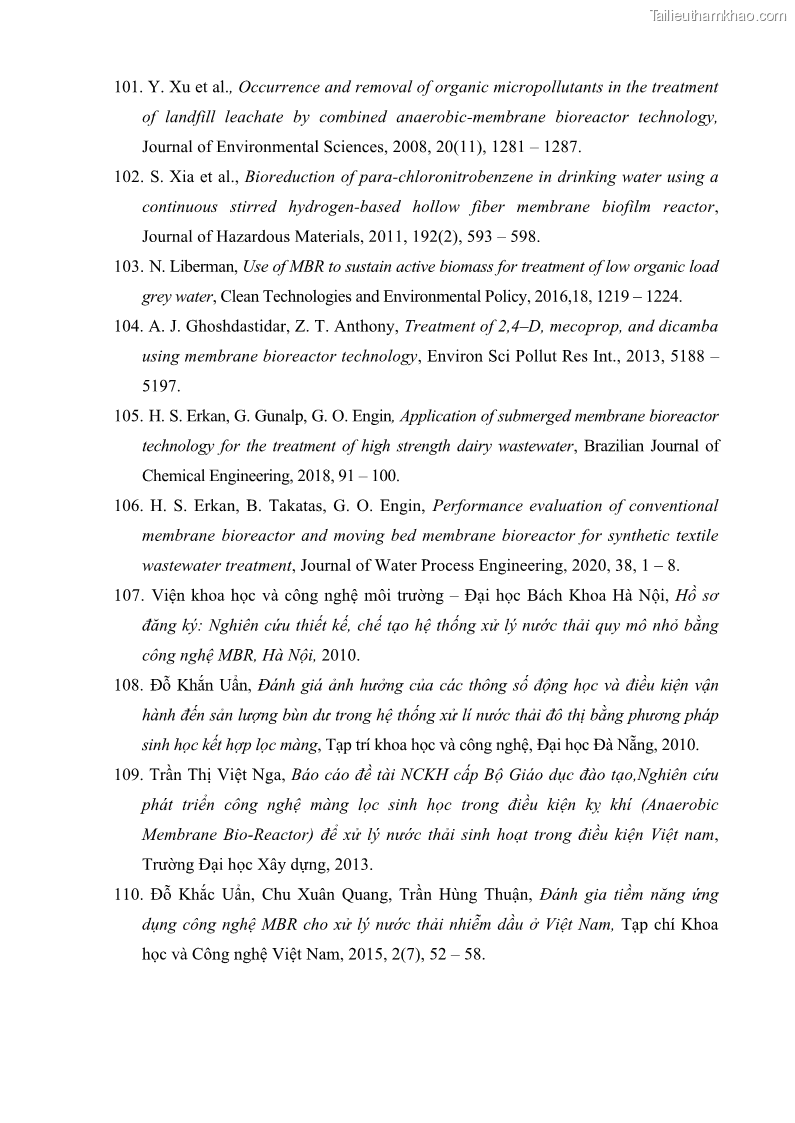 Luận án tiến sĩ kỹ thuật môi trường Nghiên cứu xử lý hóa chất bảo vệ thực vật glyphosate trong nước bằng quá trình oxy hóa điện hóa kết hợp với thiết bị phản ứng sinh học – màng MBR - 28 Trang 163