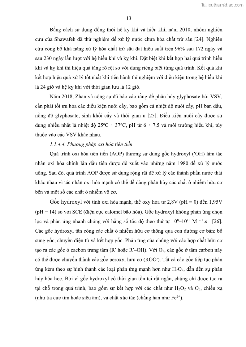 Luận án tiến sĩ kỹ thuật môi trường Nghiên cứu xử lý hóa chất bảo vệ thực vật glyphosate trong nước bằng quá trình oxy hóa điện hóa kết hợp với thiết bị phản ứng sinh học – màng MBR - 5 Trang 25