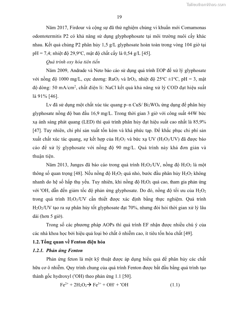 Luận án tiến sĩ kỹ thuật môi trường Nghiên cứu xử lý hóa chất bảo vệ thực vật glyphosate trong nước bằng quá trình oxy hóa điện hóa kết hợp với thiết bị phản ứng sinh học – màng MBR - 6 Trang 31