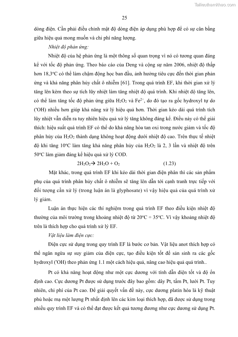 Luận án tiến sĩ kỹ thuật môi trường Nghiên cứu xử lý hóa chất bảo vệ thực vật glyphosate trong nước bằng quá trình oxy hóa điện hóa kết hợp với thiết bị phản ứng sinh học – màng MBR - 7 Trang 37