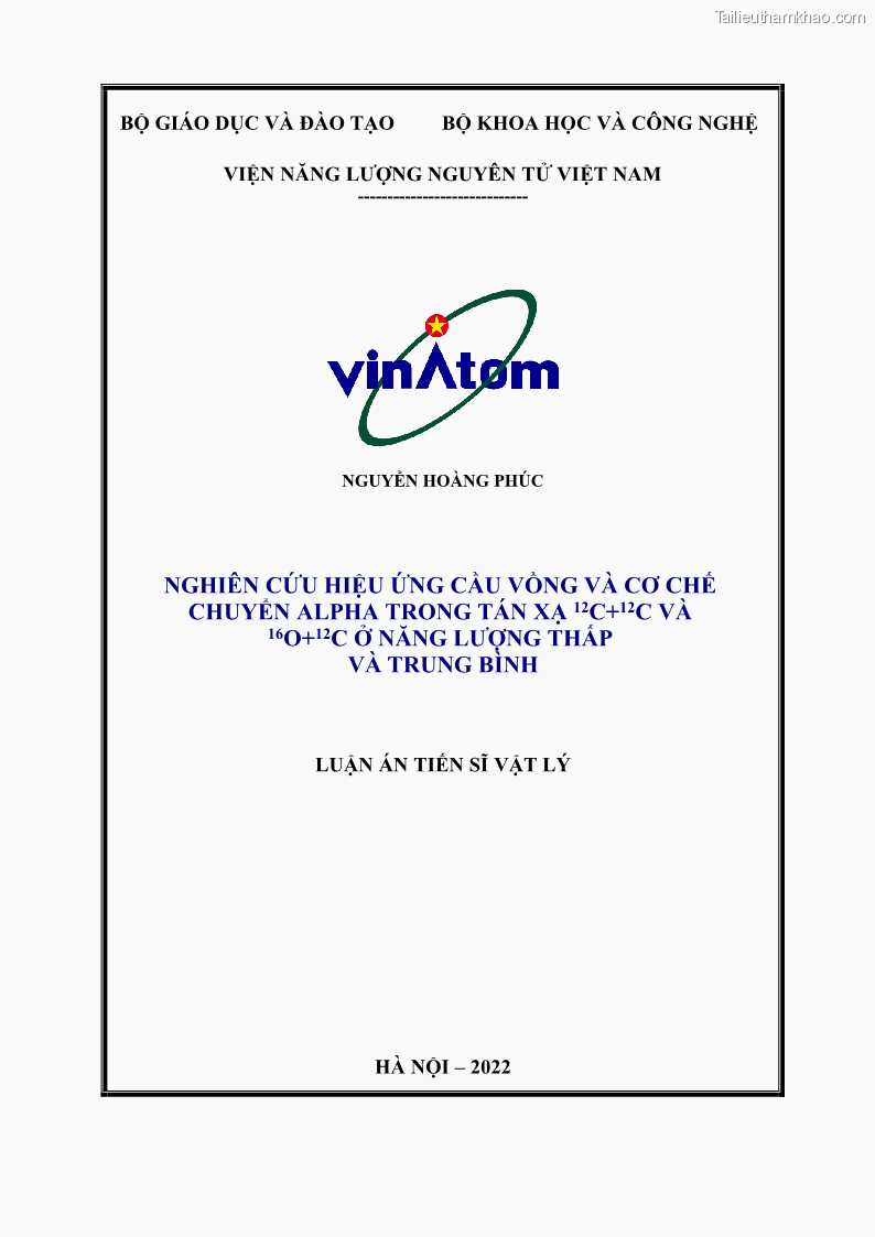 Luận án tiến sĩ vật lý Nghiên cứu hiệu ứng cầu vồng và cơ chế chuyển alpha trong tán xạ ở năng lượng thấp và trung bình - 1 Trang 1