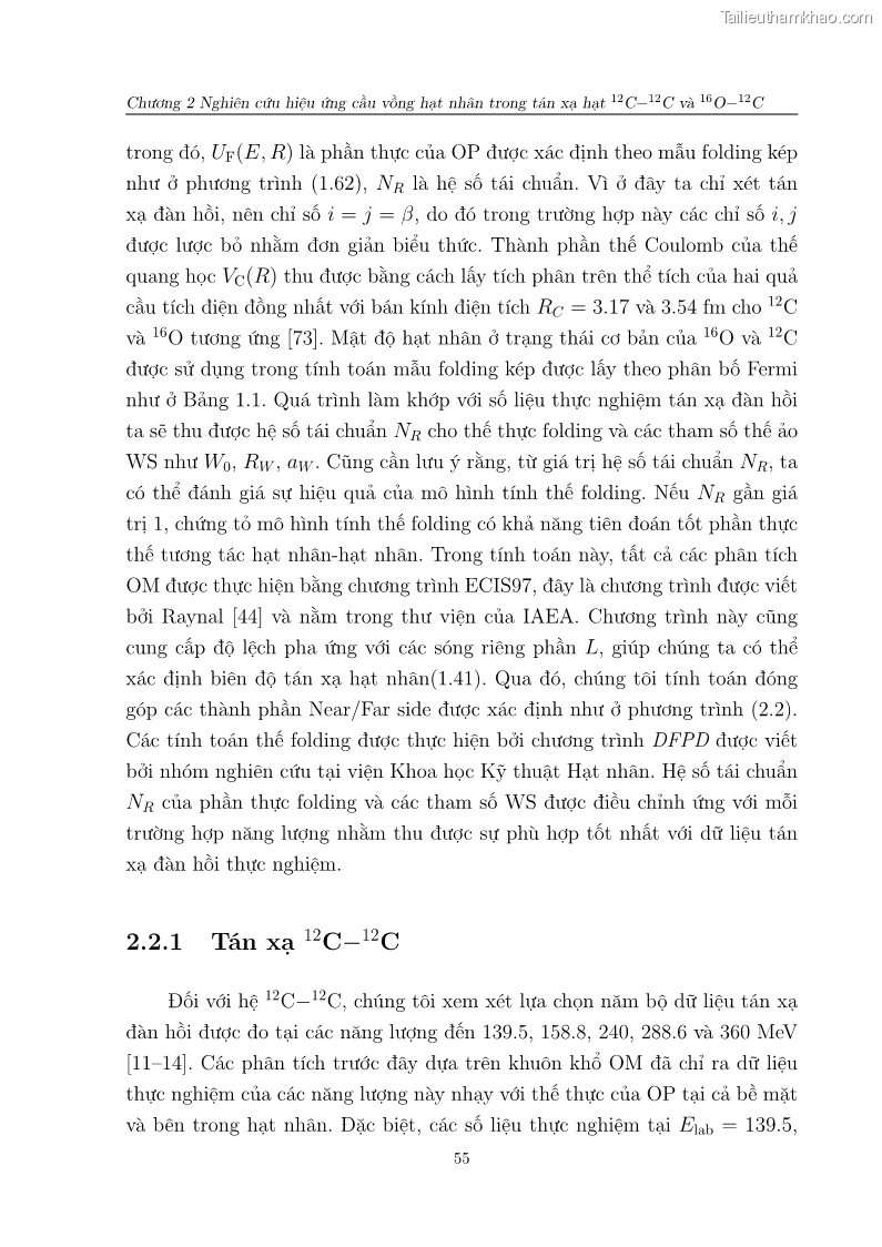 Luận án tiến sĩ vật lý Nghiên cứu hiệu ứng cầu vồng và cơ chế chuyển alpha trong tán xạ ở năng lượng thấp và trung bình - 13 Trang 73