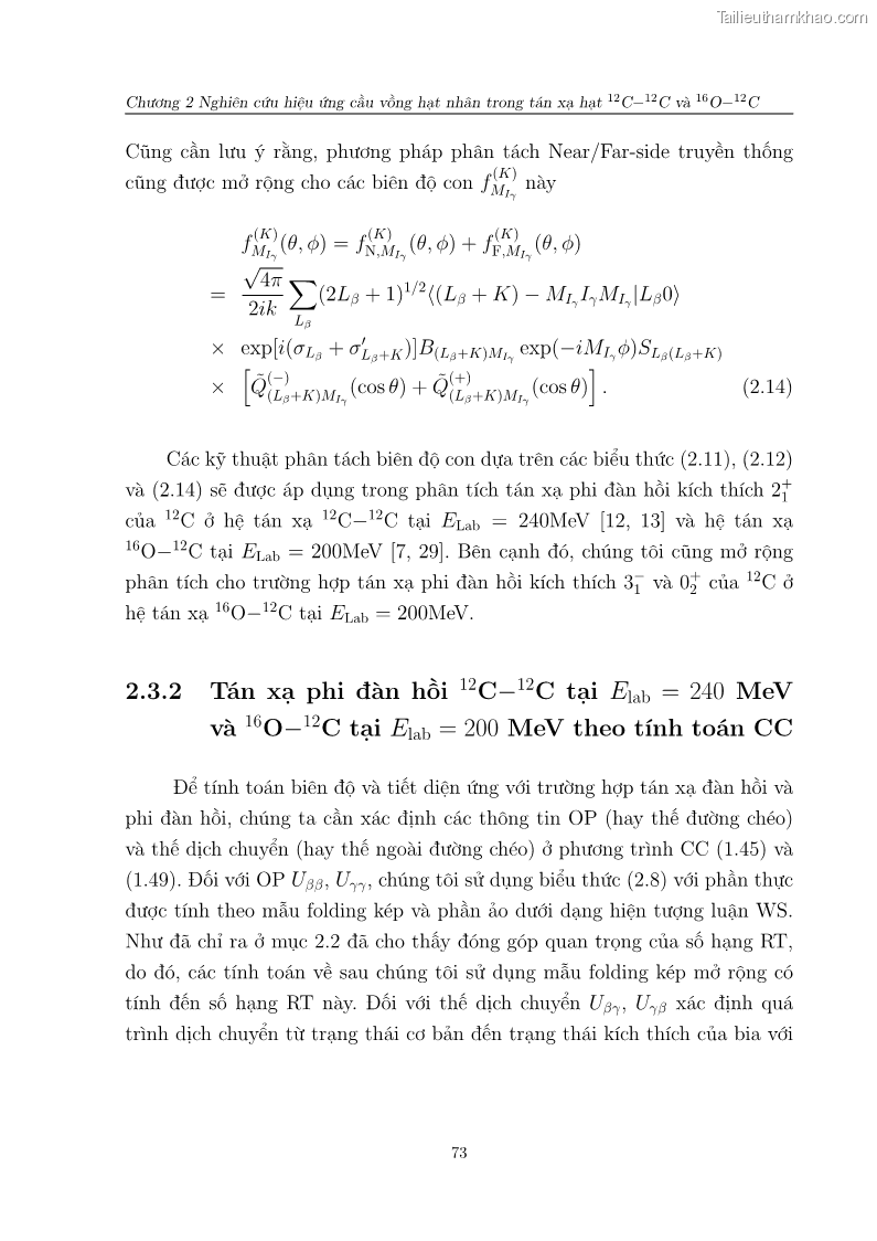Luận án tiến sĩ vật lý Nghiên cứu hiệu ứng cầu vồng và cơ chế chuyển alpha trong tán xạ ở năng lượng thấp và trung bình - 16 Trang 91