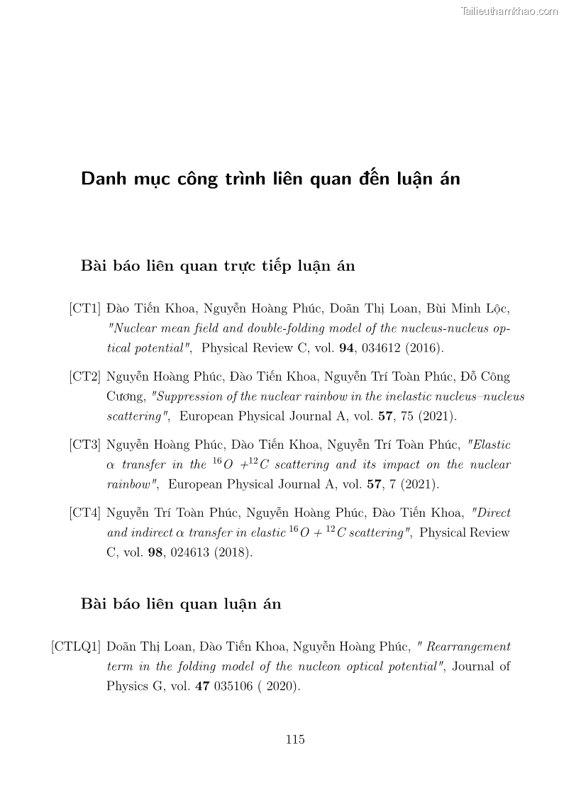 Luận án tiến sĩ vật lý Nghiên cứu hiệu ứng cầu vồng và cơ chế chuyển alpha trong tán xạ ở năng lượng thấp và trung bình - 23 Trang 133