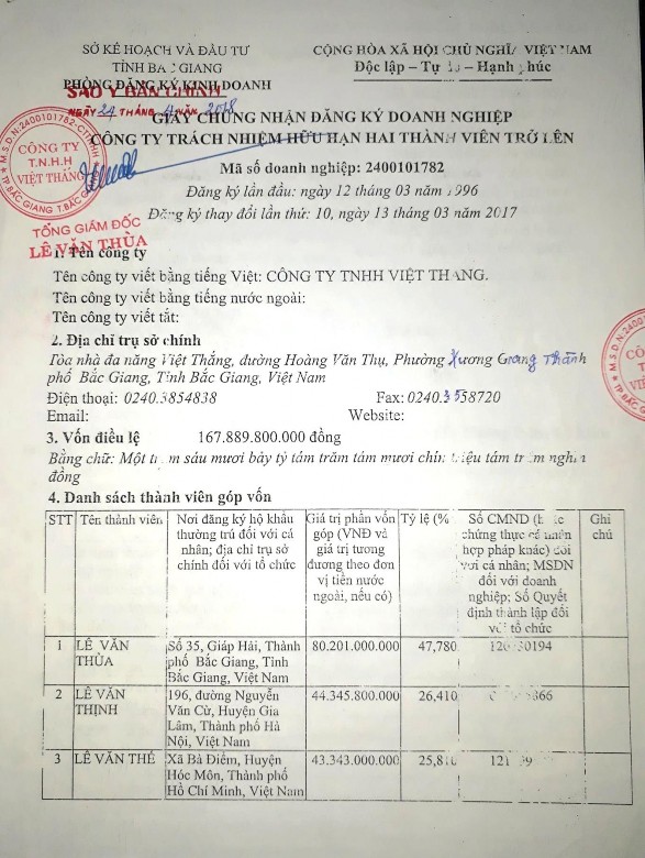 Khí ghép khối phổ Giấy chứng nhận đăng ký kinh doanh Công ty TNHH Việt Thắng 8