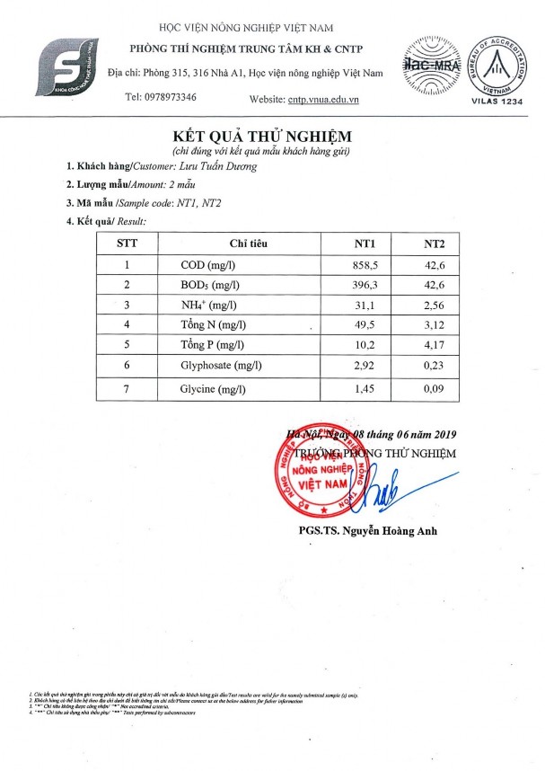 Kết quả phân tích xử lý mẫu nước giả lập phòng thí nghiệm bằng quá trình 4