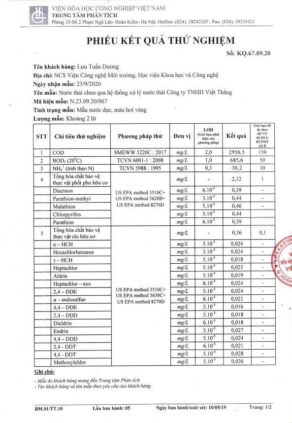 Xử lý nước thải công ty TNHH Việt Thắng bằng quá trình kết hợp EF và MBR 5