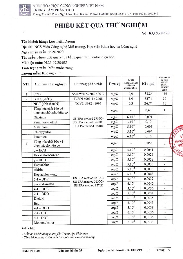 Xử lý nước thải công ty TNHH Việt Thắng bằng quá trình kết hợp EF và MBR 6
