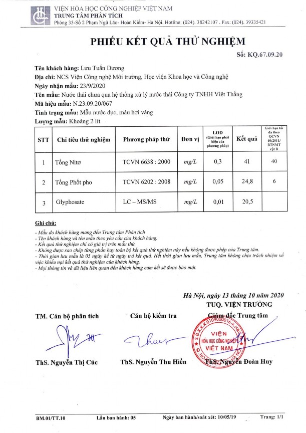 Xử lý nước thải công ty TNHH Việt Thắng bằng quá trình kết hợp EF và MBR 8