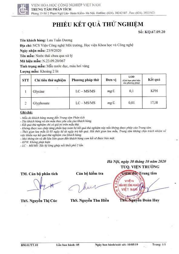 Nghiên cứu xử lý hóa chất bảo vệ thực vật glyphosate trong nước bằng quá trình oxy hóa điện hóa kết hợp với thiết bị phản ứng sinh học – màng MBR 28 3