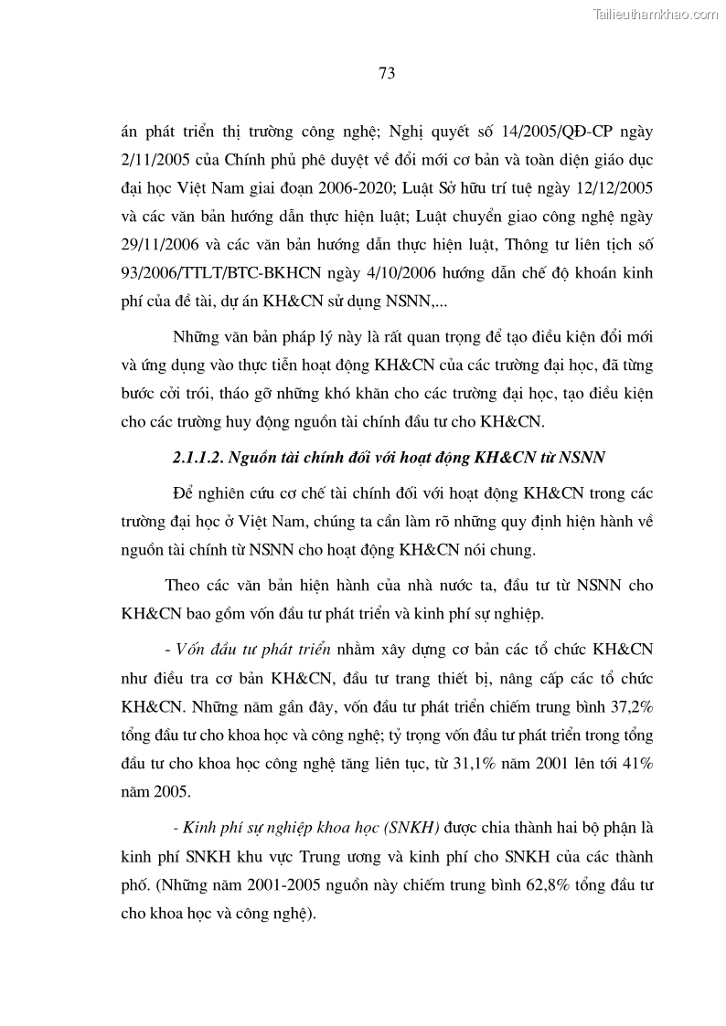 Luận án tiến sĩ kinh tế Hoàn thiện cơ chế tài chính đối với hoạt động khoa học công nghệ trong các trường Đại học ở Việt Nam - 13 Trang 73