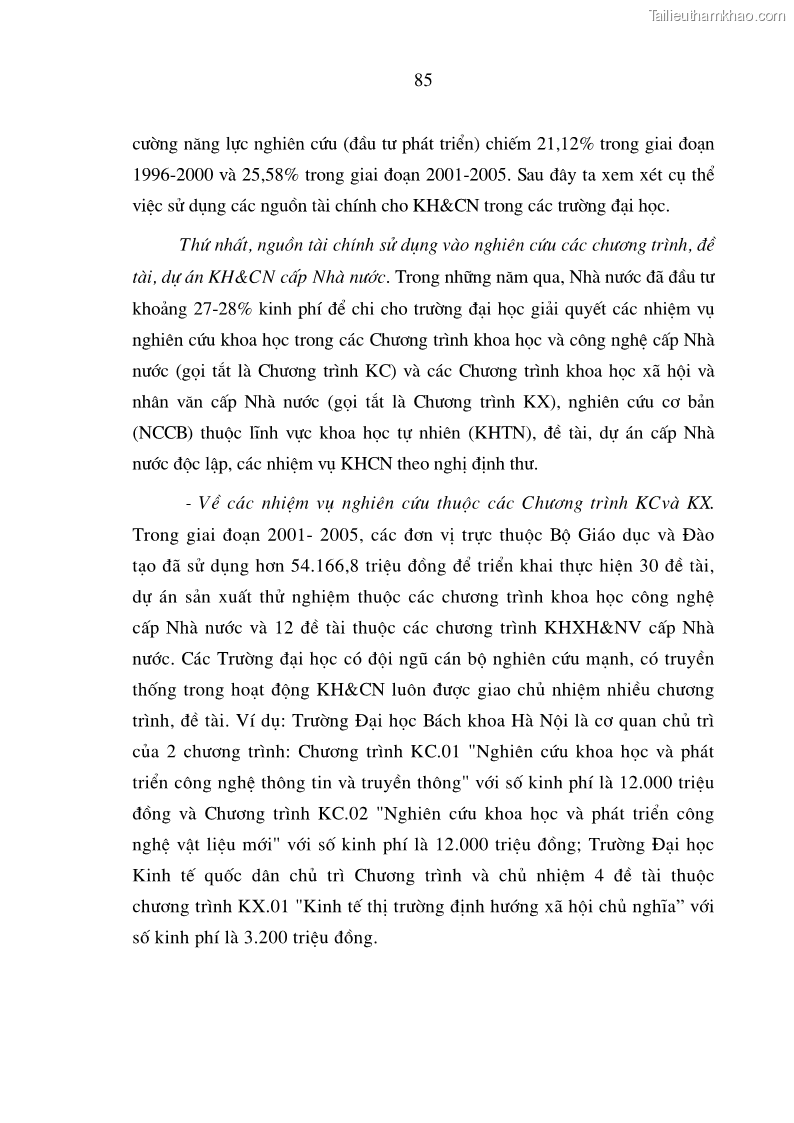 Luận án tiến sĩ kinh tế Hoàn thiện cơ chế tài chính đối với hoạt động khoa học công nghệ trong các trường Đại học ở Việt Nam - 15 Trang 85