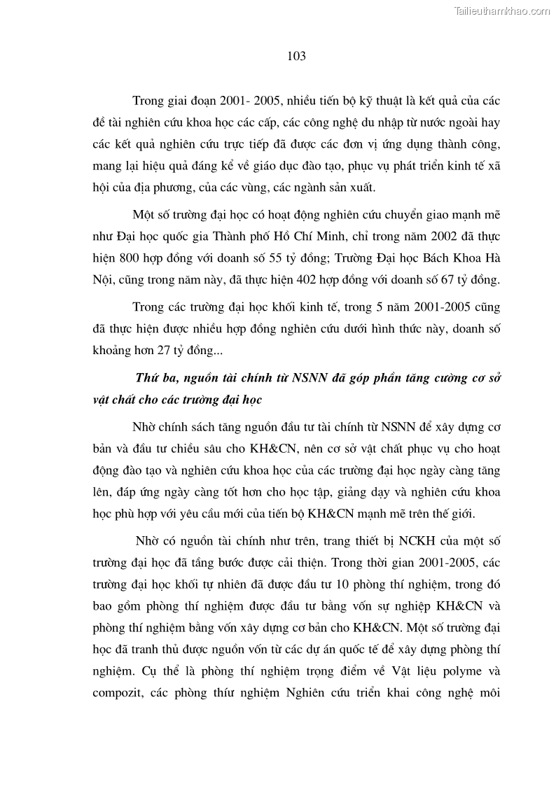 Luận án tiến sĩ kinh tế Hoàn thiện cơ chế tài chính đối với hoạt động khoa học công nghệ trong các trường Đại học ở Việt Nam - 18 Trang 103