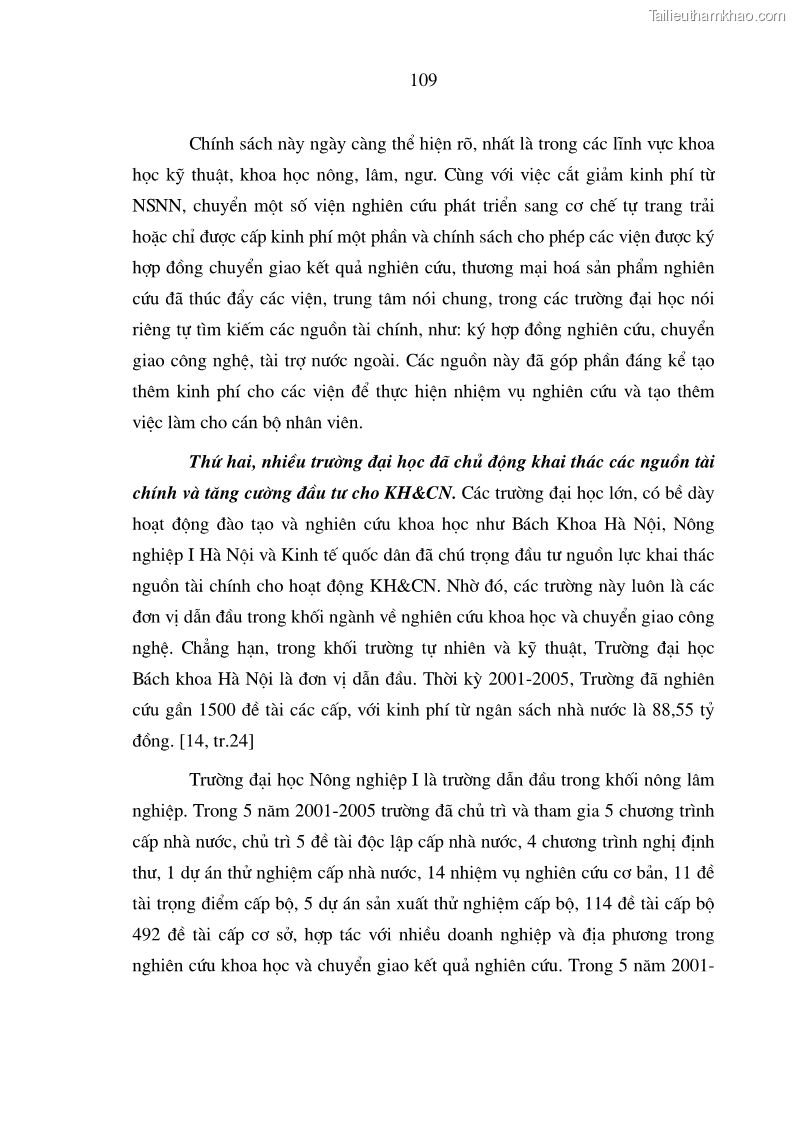 Luận án tiến sĩ kinh tế Hoàn thiện cơ chế tài chính đối với hoạt động khoa học công nghệ trong các trường Đại học ở Việt Nam - 19 Trang 109