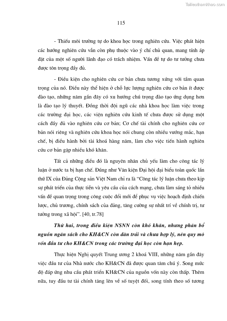 Luận án tiến sĩ kinh tế Hoàn thiện cơ chế tài chính đối với hoạt động khoa học công nghệ trong các trường Đại học ở Việt Nam - 20 Trang 115