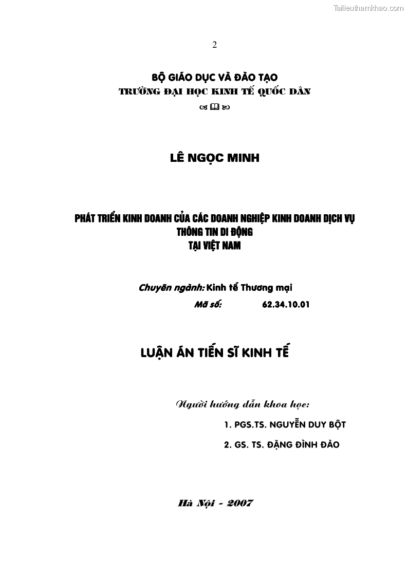 Luận án tiến sĩ kinh tế Phát triển kinh doanh của các doanh nghiệp kinh doanh dịch vụ thông tin di động tại Việt Nam - 1 Trang 1