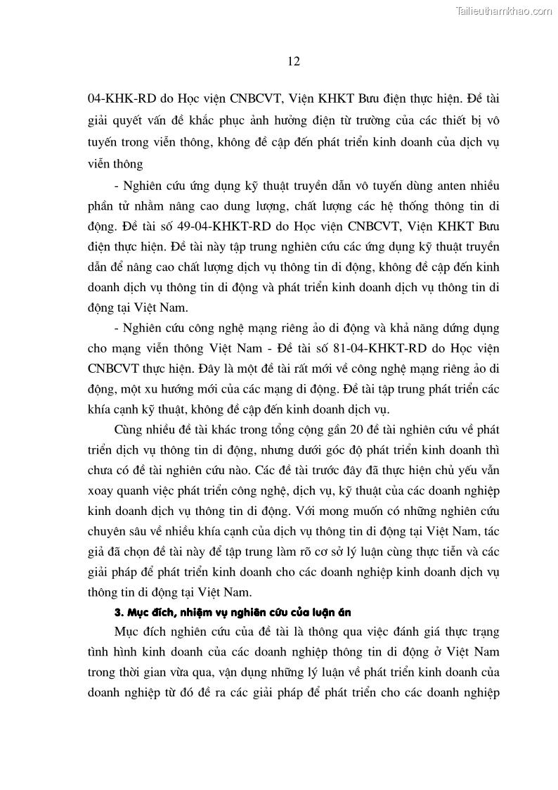 Luận án tiến sĩ kinh tế Phát triển kinh doanh của các doanh nghiệp kinh doanh dịch vụ thông tin di động tại Việt Nam - 3 Trang 13