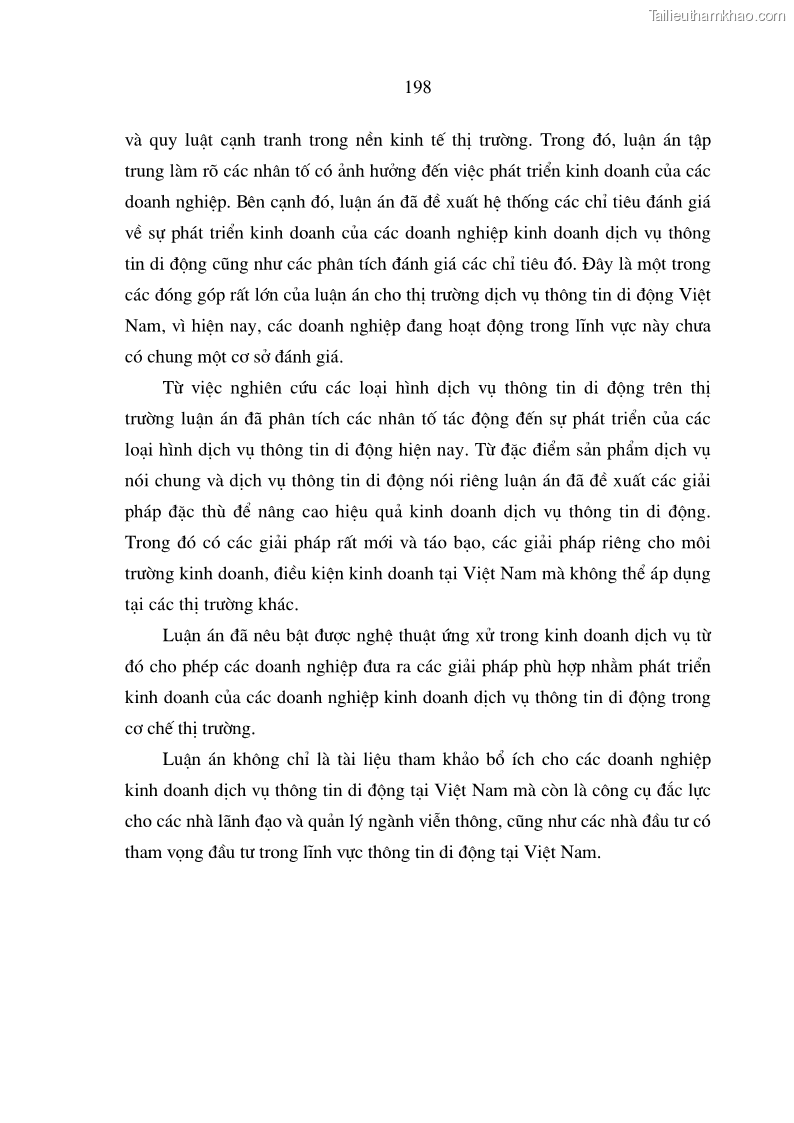 Luận án tiến sĩ kinh tế Phát triển kinh doanh của các doanh nghiệp kinh doanh dịch vụ thông tin di động tại Việt Nam - 34 Trang 199