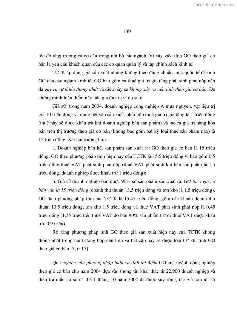 Luận án tiến sĩ kinh tế Phương pháp luận tính chỉ tiêu giá trị sản xuất các ngành sản phẩm theo giá so sánh - 25 Trang 145