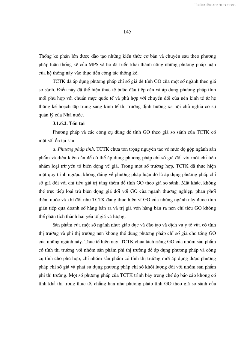 Luận án tiến sĩ kinh tế Phương pháp luận tính chỉ tiêu giá trị sản xuất các ngành sản phẩm theo giá so sánh - 26 Trang 151