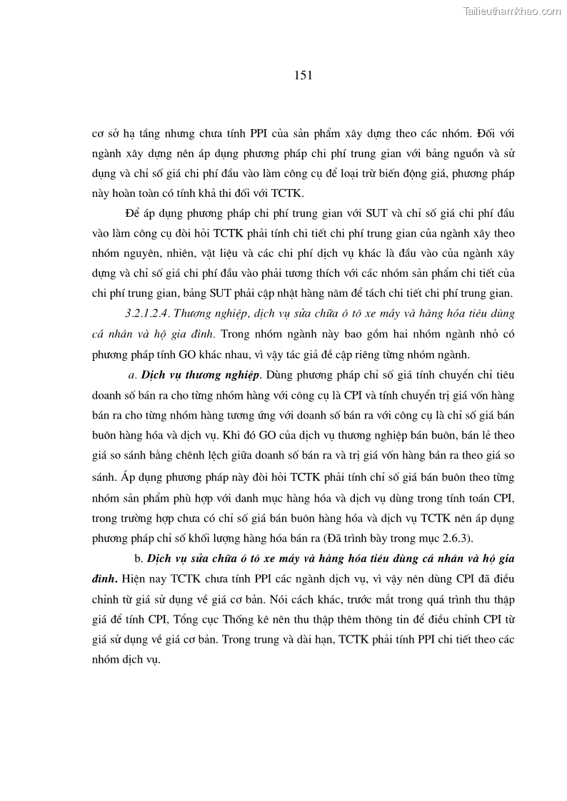 Luận án tiến sĩ kinh tế Phương pháp luận tính chỉ tiêu giá trị sản xuất các ngành sản phẩm theo giá so sánh - 27 Trang 157