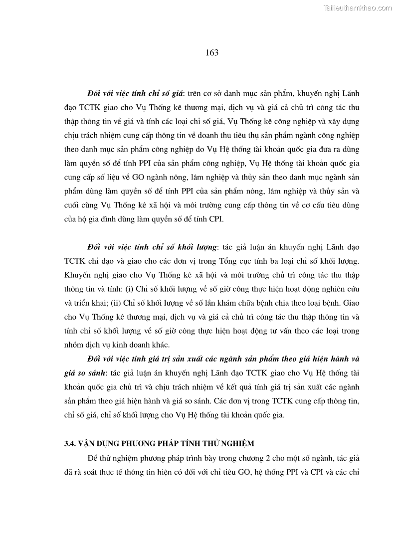 Luận án tiến sĩ kinh tế Phương pháp luận tính chỉ tiêu giá trị sản xuất các ngành sản phẩm theo giá so sánh - 29 Trang 169